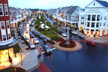 A scenic sky view of one of Huntersville, North Carolina main roads with traffic