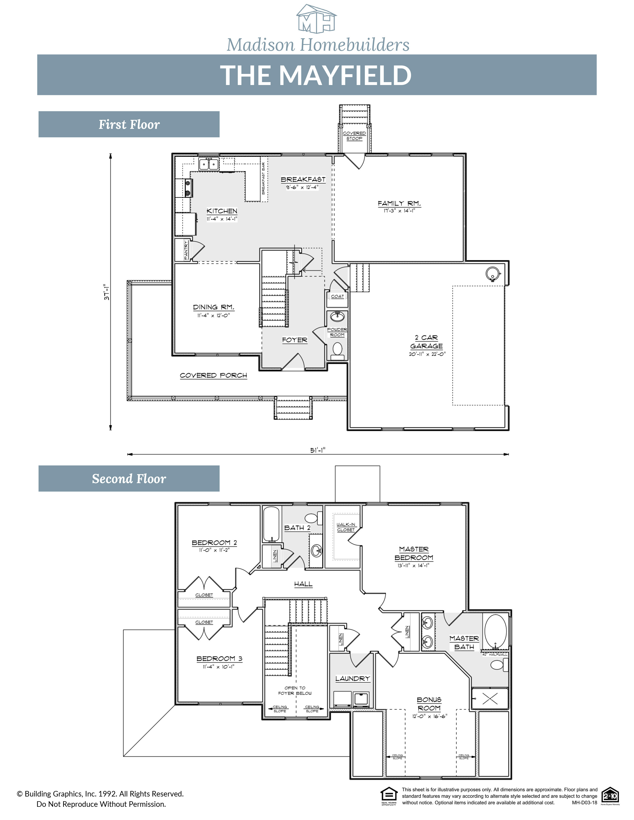 The Mayfield floor plan from Madison Homebuilders in NC and SC.
