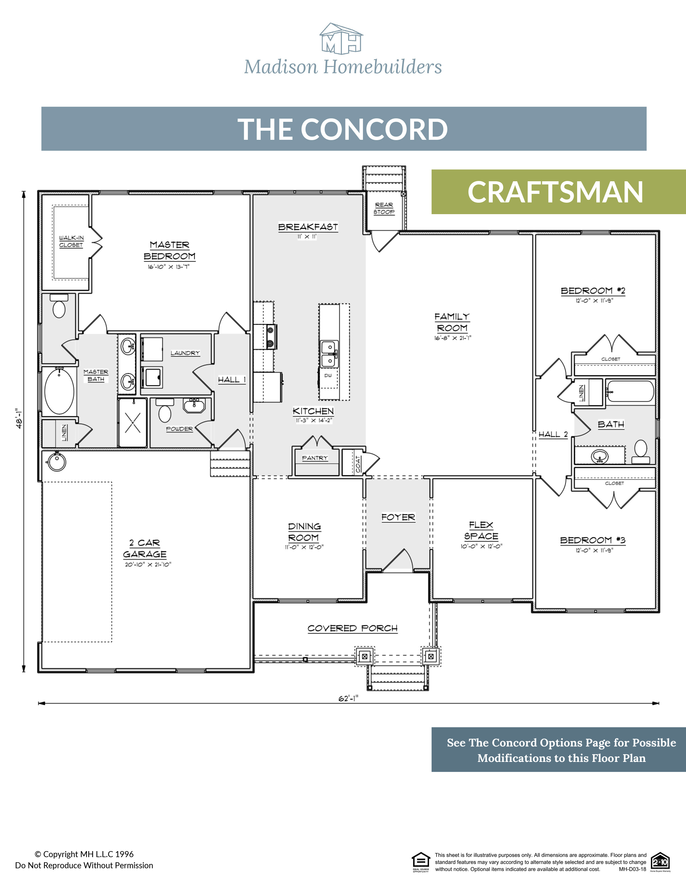 The Concord - a ranch style home floor plan from Madison Homebuilders.