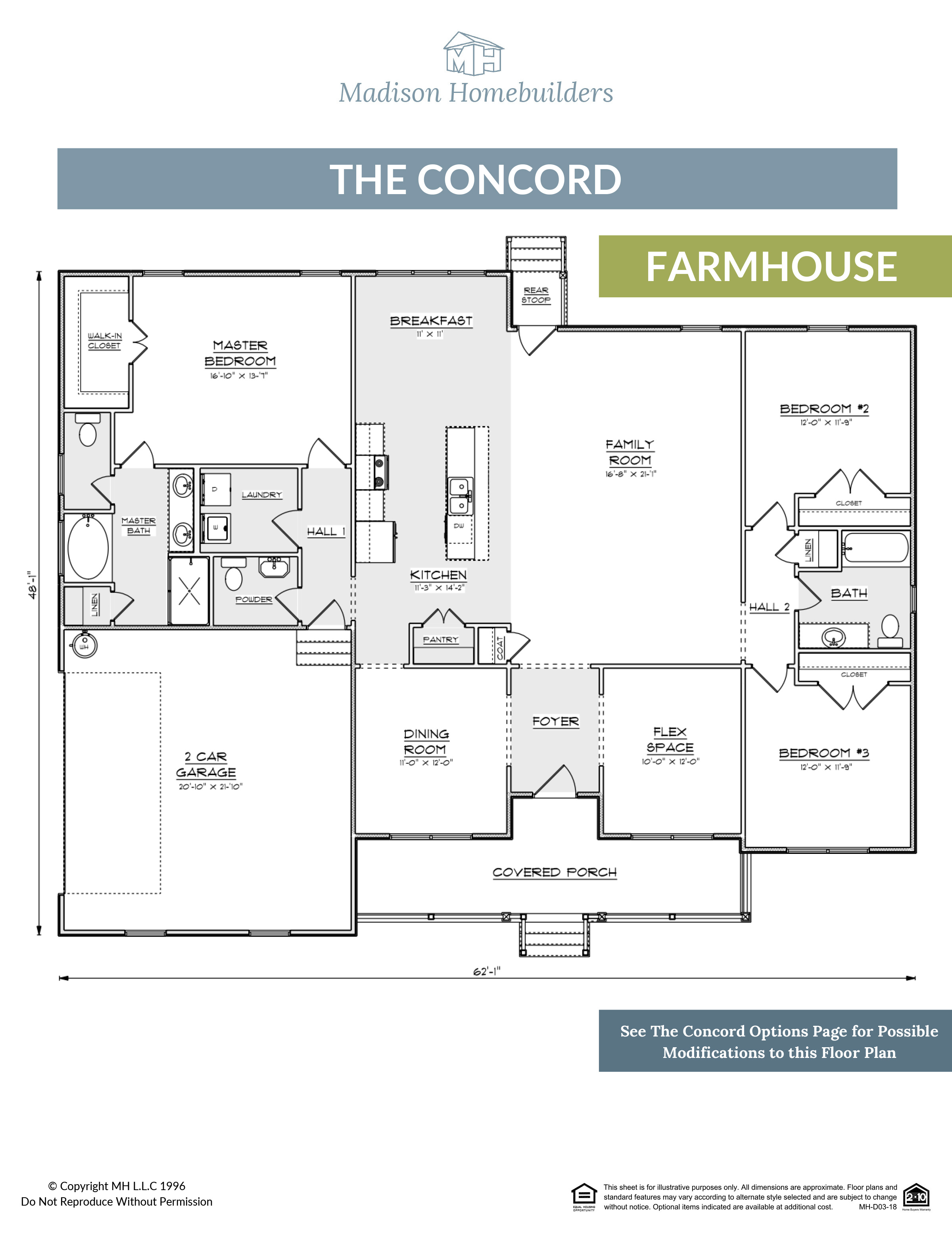 The Concord - a ranch style home floor plan from Madison Homebuilders.