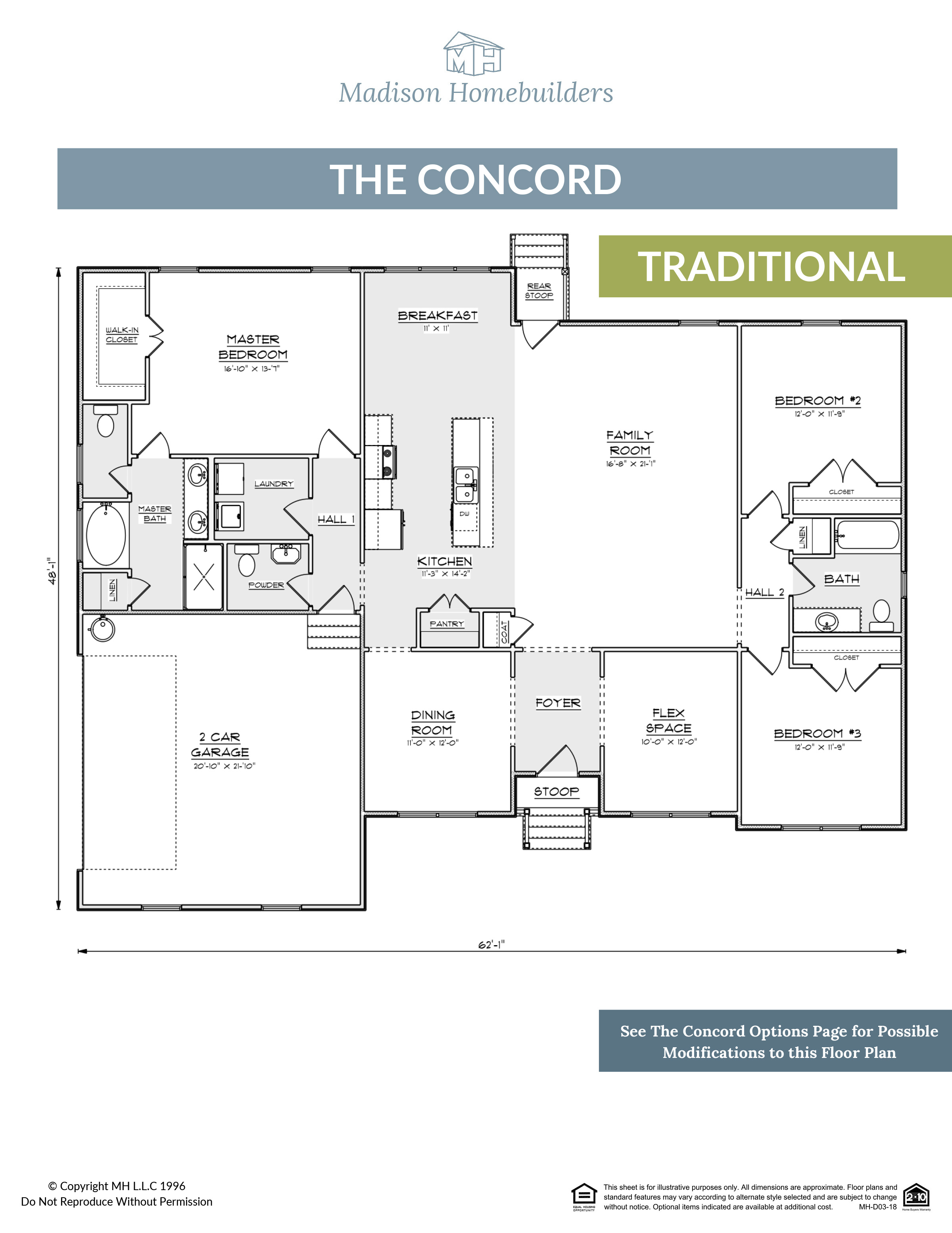The Concord - a ranch style home floor plan from Madison Homebuilders.