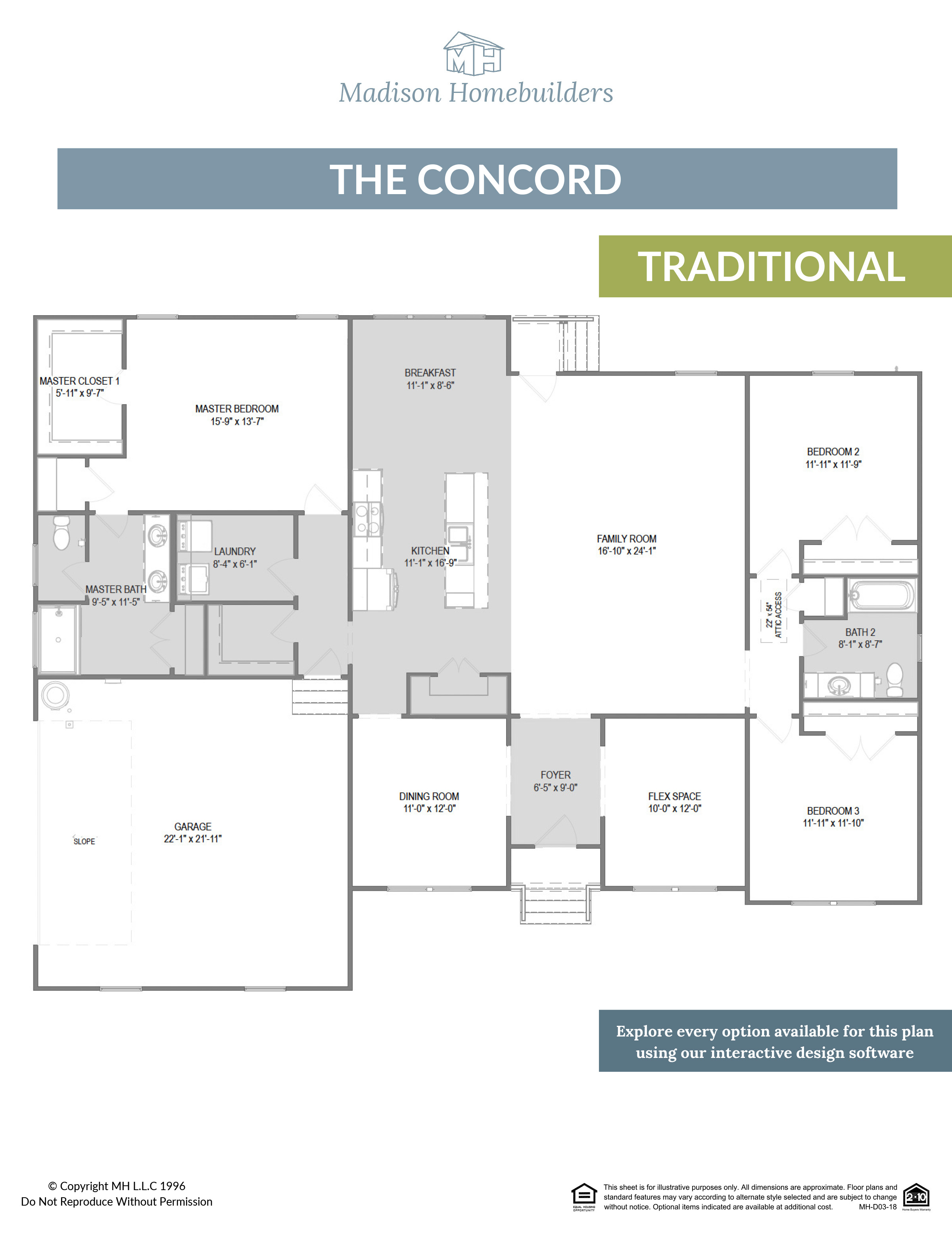 The Concord - a ranch style home floor plan from Madison Homebuilders.