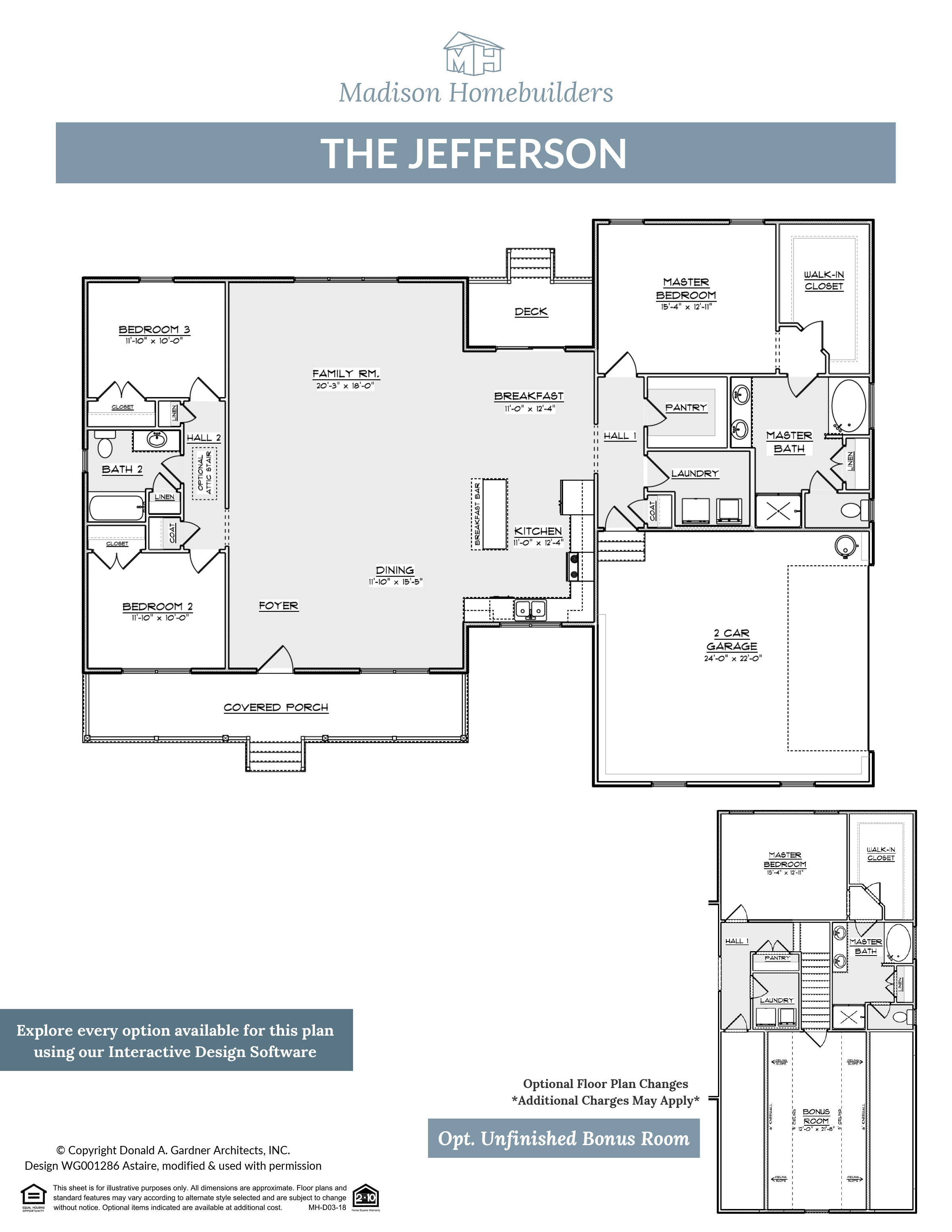 The Jefferson floor plan from Madison Homebuilders is a ranch style home featuring craftsman styling.