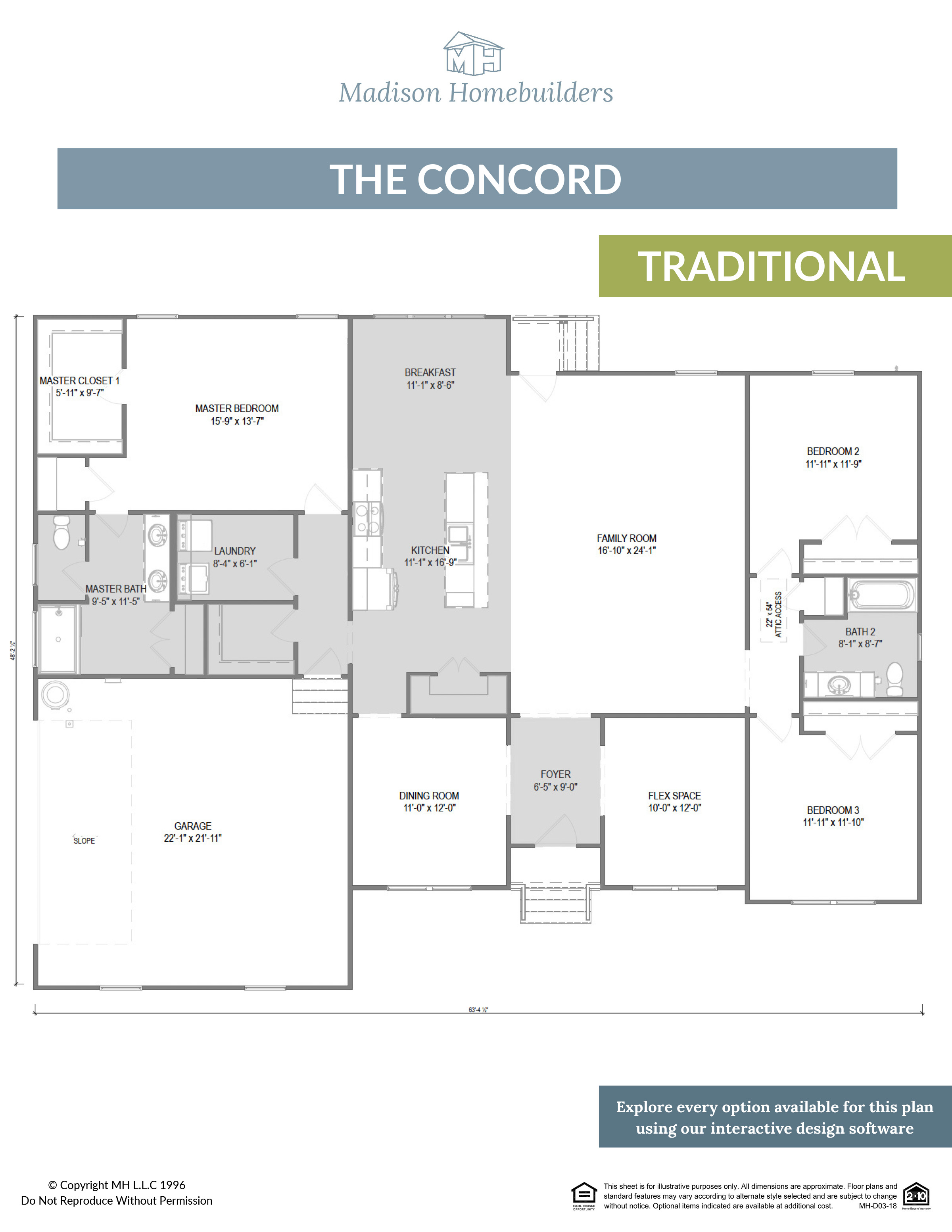 The Concord - a ranch style home floor plan from Madison Homebuilders.